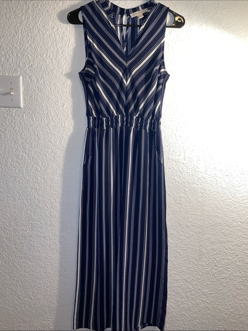 Sleeveless Navy and White Striped Jumpsuit